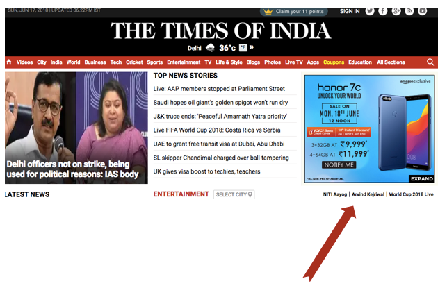 Example of Google Display Network Ad in TOI