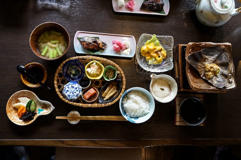 A traditional and well-balanced meal at a ryokan in Japan