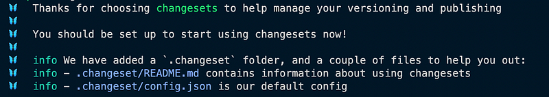 Terminal output after initializing Changesets