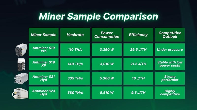 Sample ASIC Miner Comparison Under Current Conditions