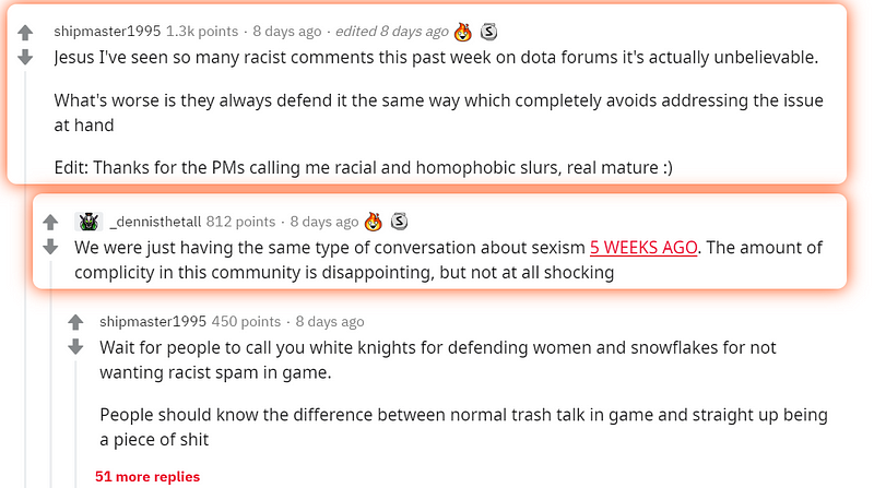 [The sexism post in question](https://www.reddit.com/r/DotA2/comments/ganyoe/the_amount_of_sexual_harassment_i_receive_as_a/).