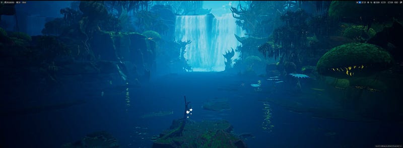 A waterfall in the Abyssal Basin region of Illuvium.