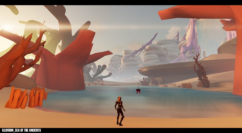 Some Overworld footage of the Halcyon Sea region in blockout phase.