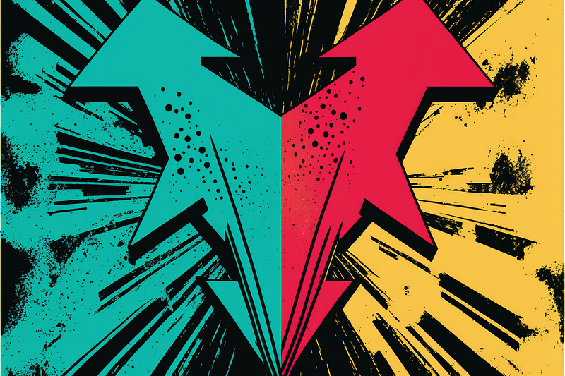 Pop art image of two arrows headed in different directions