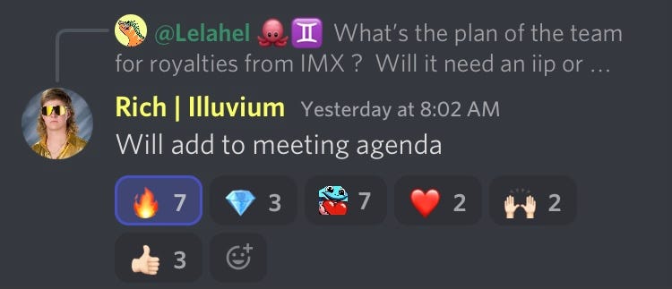 A discord message from Illuvium team member Rich.
