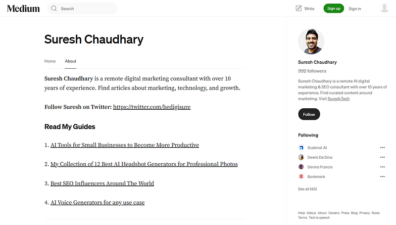 medium profile creation site