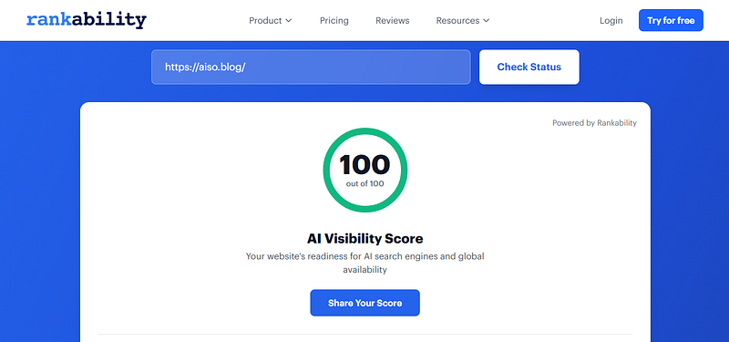 rankability AI search and crawl test report for AISO blog