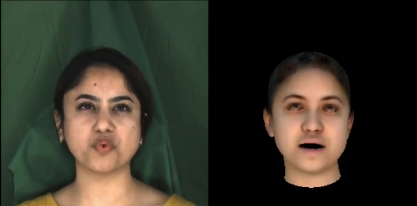 Here we have tried to represent the face of a person with a 3DMM; note how it cannot represent the “O” shape of the mouth adequately.