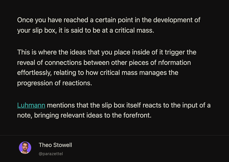 The Power of a Zettelkasten at Critical Mass