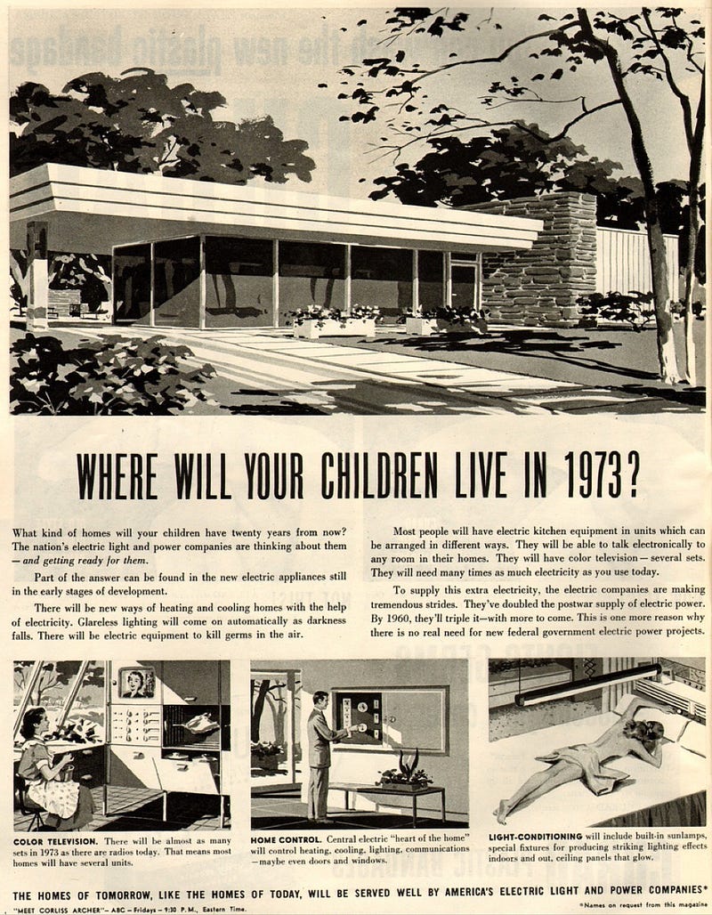 “Where will your children live in 1973?” asks this magazine advertisement promoting private electric utilities.