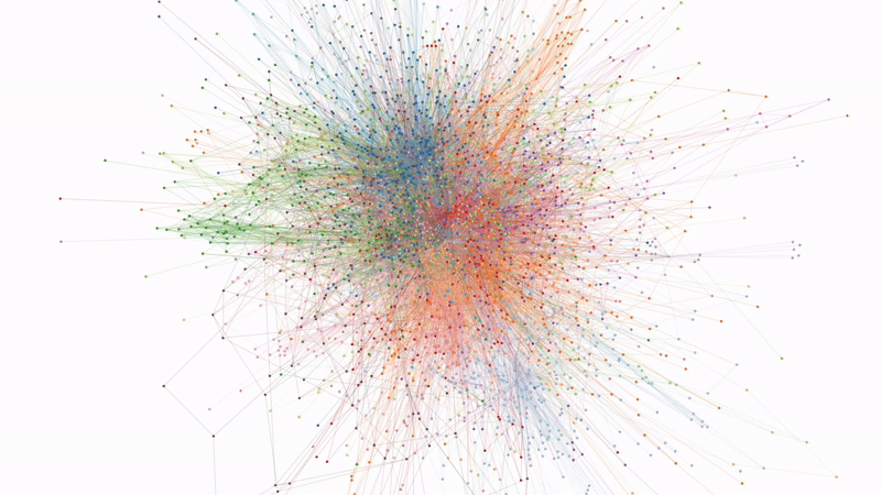 Animation representing the visualization of dependencies in the Qonto iOS codebase as it evolves with modularization. In the end, the well-defined clusters indicate low coupling and a good separation of concerns.
