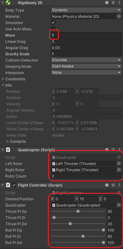 2D Rotorcopter Mechanics and PID Control with Unity