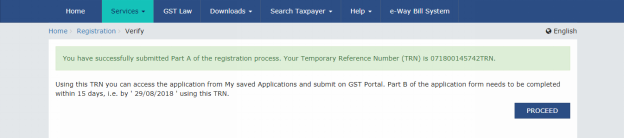  GST Registration Part A filing TRN