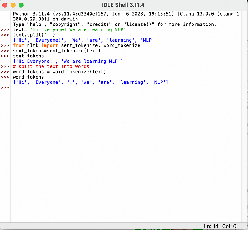 code screenshot of tokenization