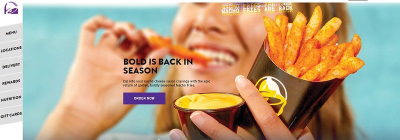 FIGURE 1.3: The Taco Bell home page uses words like “bold,” “epic,” and “cravings” to convey a sense of fun and communicate the playfulness of its menu.