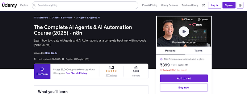 The Complete AI Agents and AI Automation Course (2025) with n8n — Udemy