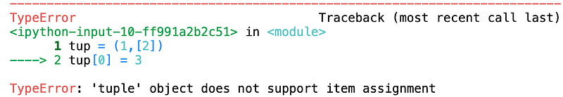 Tuple is immutable so it doesn't support item
assignment.