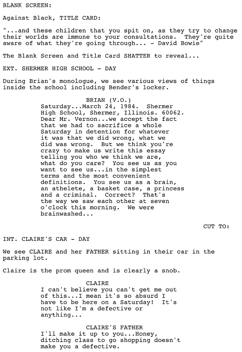 Page One: ‘The Breakfast Club’ (1985)