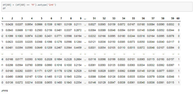 Snapshot of the dataset after changing column values