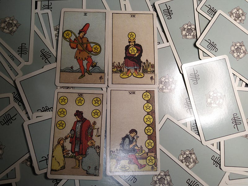 Two, Four, Six, Eight of Pentacles