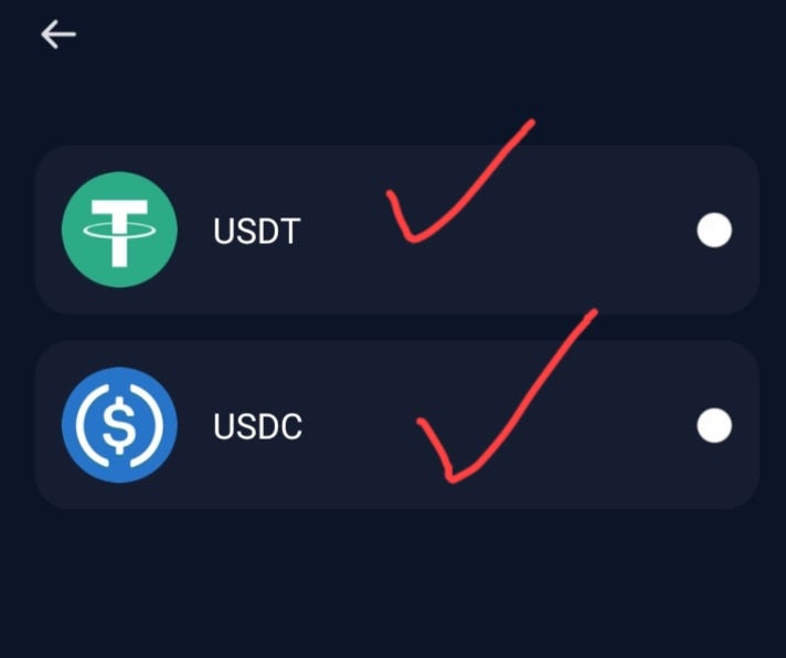 Choose Usdt or Usdc