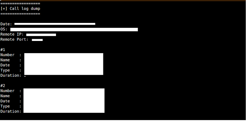 Output of dump_calllog command in a text file.
