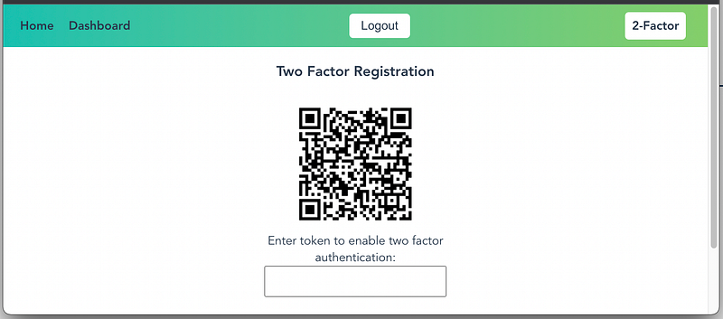 The screen shows a QR code, that the user must scan using its two factor app such as Authy to enable to factor authentication.