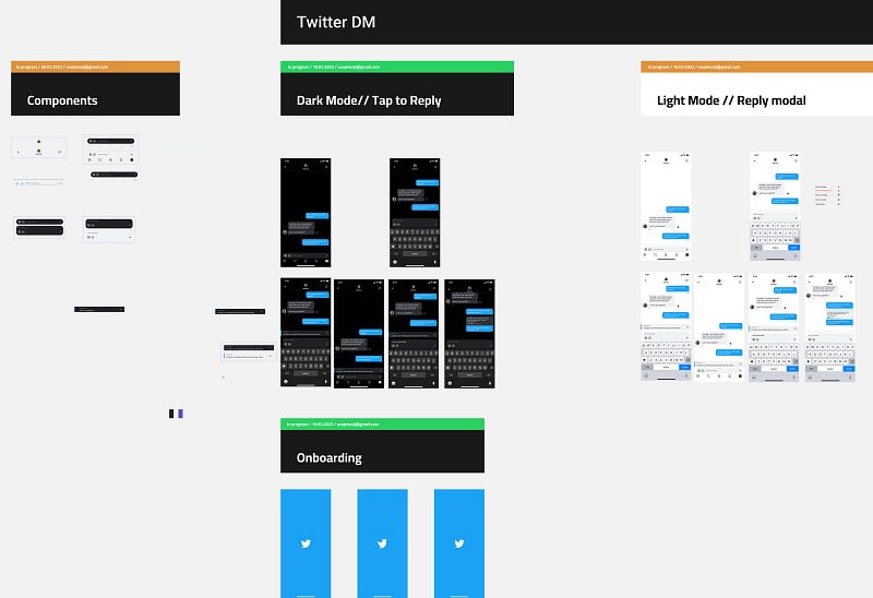 A screenshot of my workspace on the figma app showing the screens I created for usability testing.