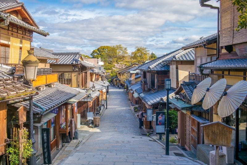 Ninenzaka in the Higashiyama district of Kyoto without any tourists for once during the pandemic