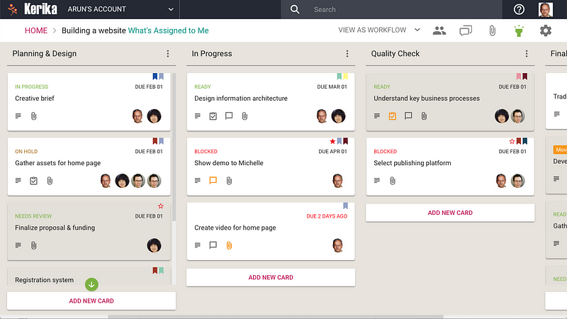 A screenshot of a Kanban board that highlights all the cards assigned to me.