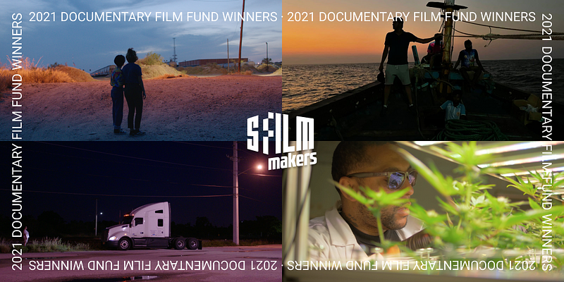 A collage of still images from the films that won the Documentary Film Fund Grant