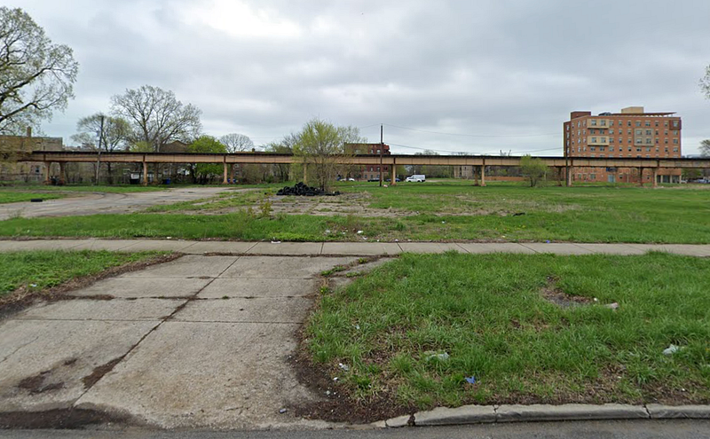 A street view image of 5211 S Prairie Ave, Chicago, which is a vacant lot.