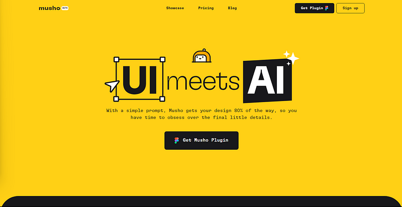 Homepage of Musho.ai - the second  best tool for UI Design