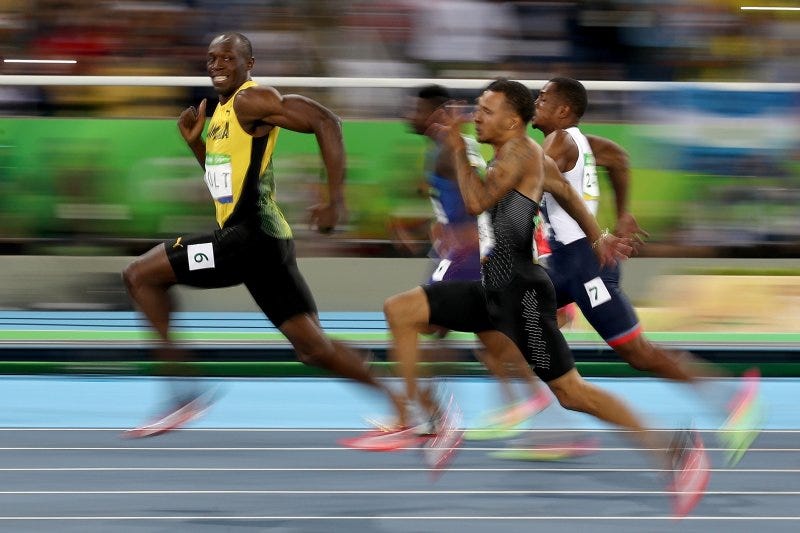 Usain Bolt of Jamaica competes in the Men’s 100 meter semifinal on the Rio 2016 Olympic Games in Rio de Janeiro.