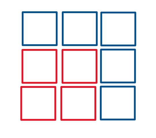 Working With Squares: The empty section in the lower left-hand corner of the invertedl L-section is filled with 4 squares. This results in a larger square with of unit length 3 and a smaller square of unit length 2.