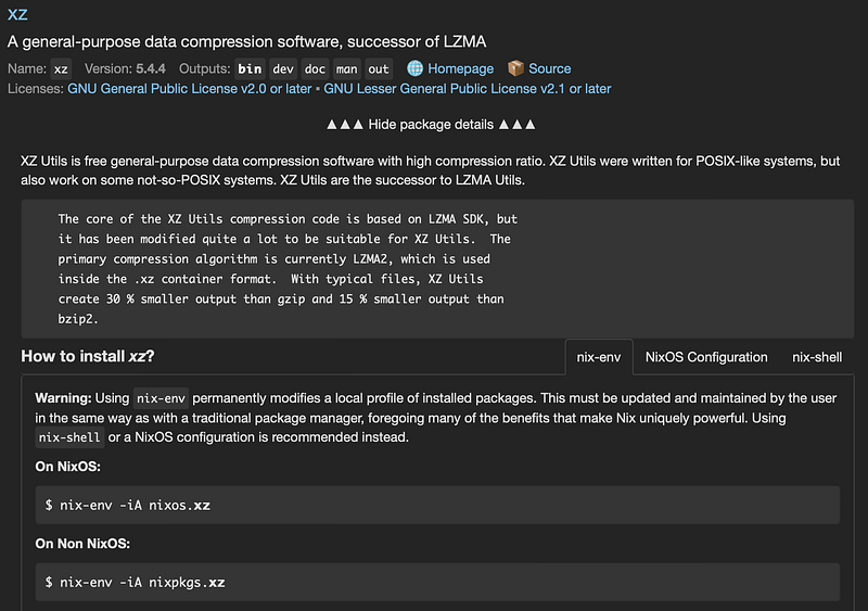 Install xz package