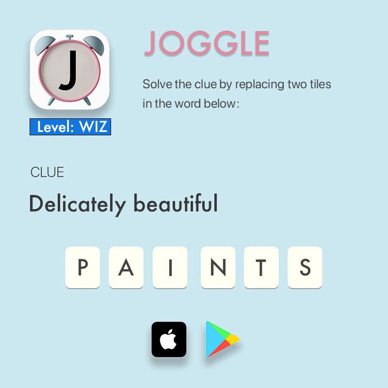 Joggle word game for iOS and Android — Intermediate difficulty puzzle