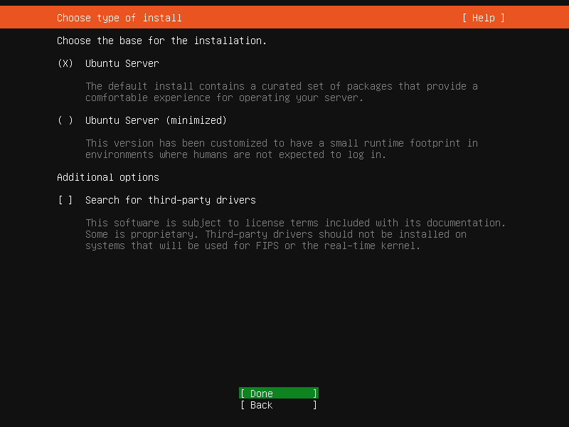 Install and configure the VM—step 5— select the type of install