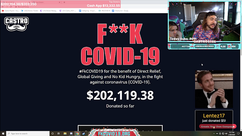 Softgiving helps streamer Castro raise over $200,000 for COVID19 relief efforts during 28-hour charity stream