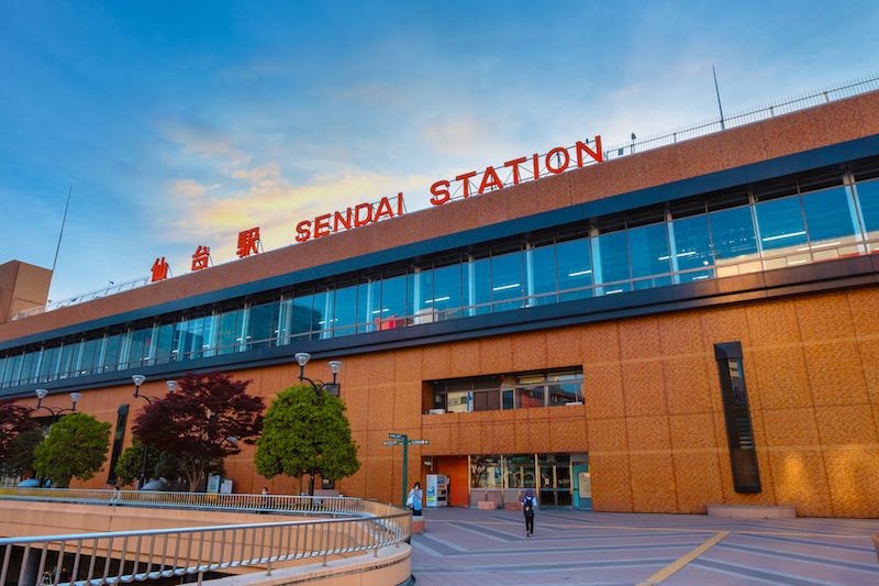 The JR Sendai Station in Miyagi Prefecture on the Tohoku Shinkansen Line