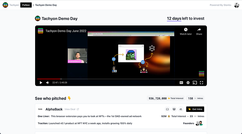 A screenshot of what viewers saw during Tachyon's Demo Day on June 30th.