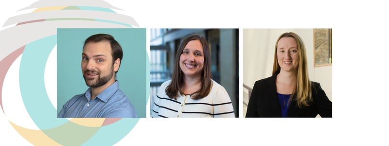 Collage of the headshots of John Harrold, Jessica Sandland, and Mary Ellen Wiltrout with the J-WEL logo in the background.