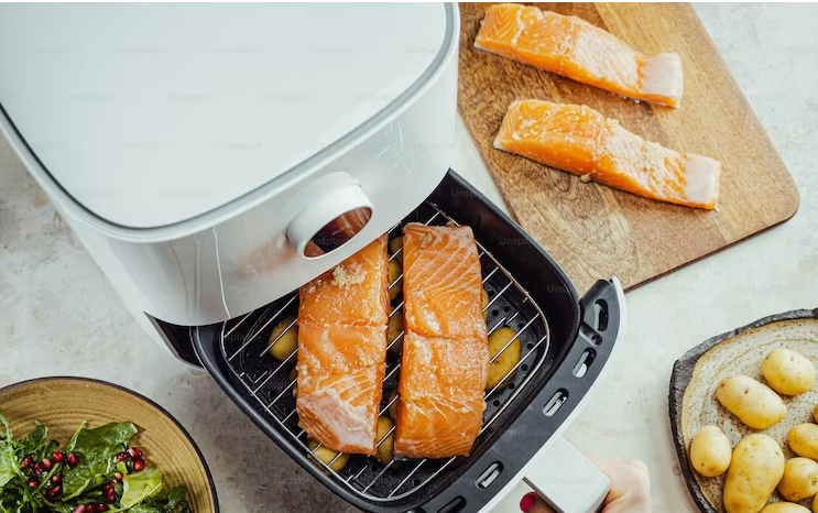 Digital Air Fryer with salmon in it