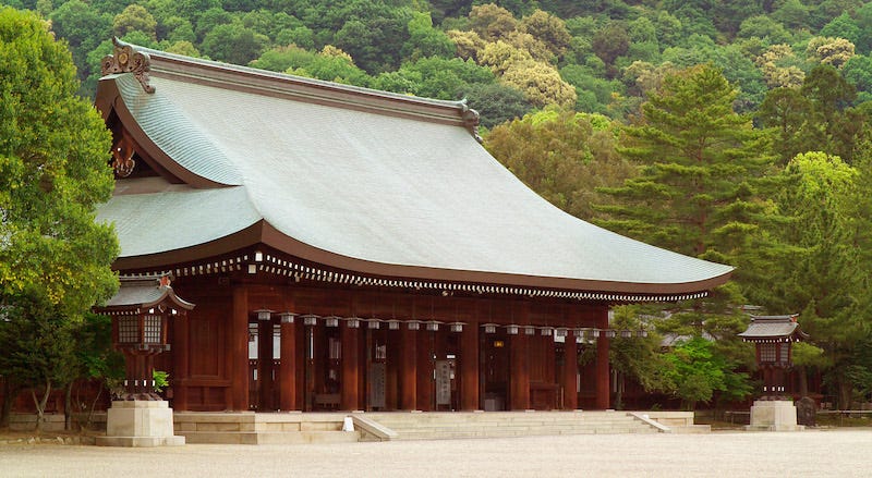 The main hall of Asuka’s Kashihara Jingu in Nara Prefecture