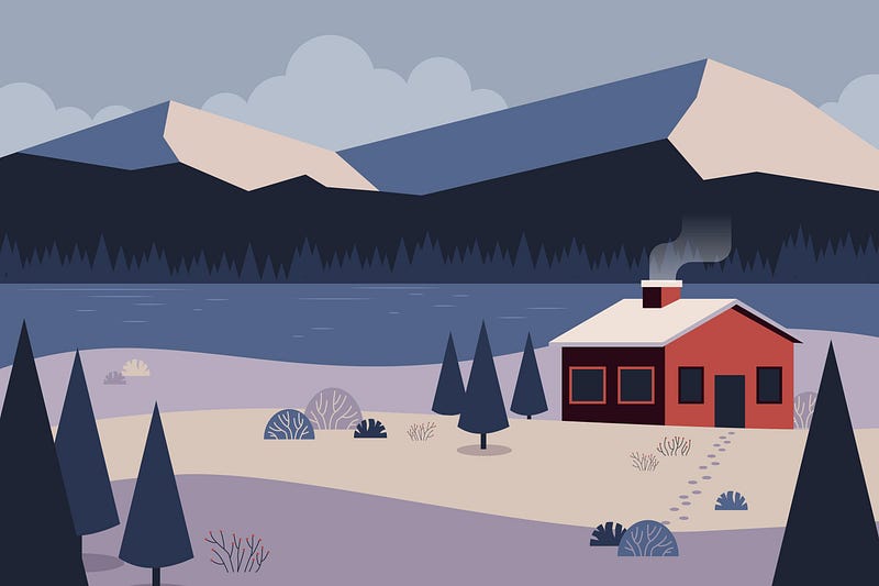 Cabin on a snowy lake. Reminds me of home.