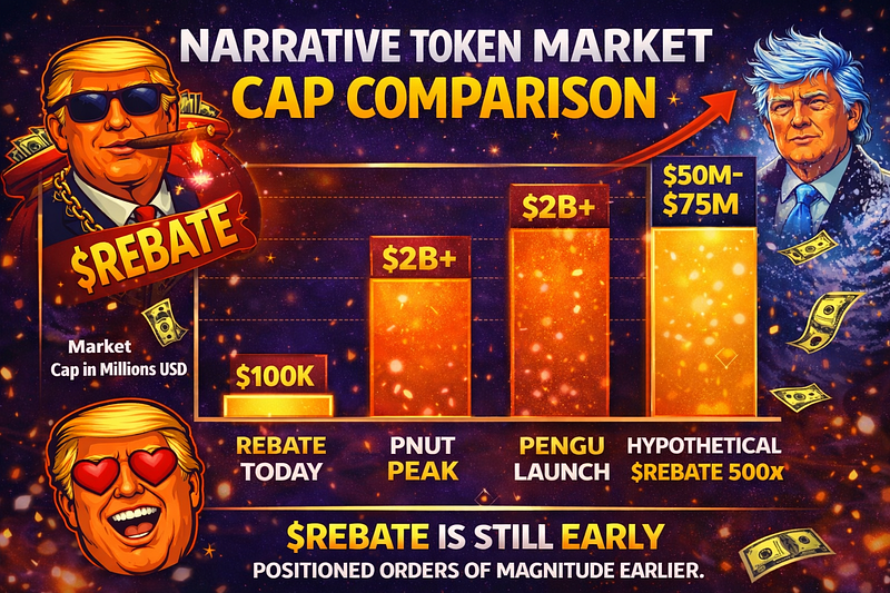 Explosive future marketcap growth potential for $REBATE going from 100k marketcap to 50–75 million marketcap or more! Just like PNUT or PENGU
