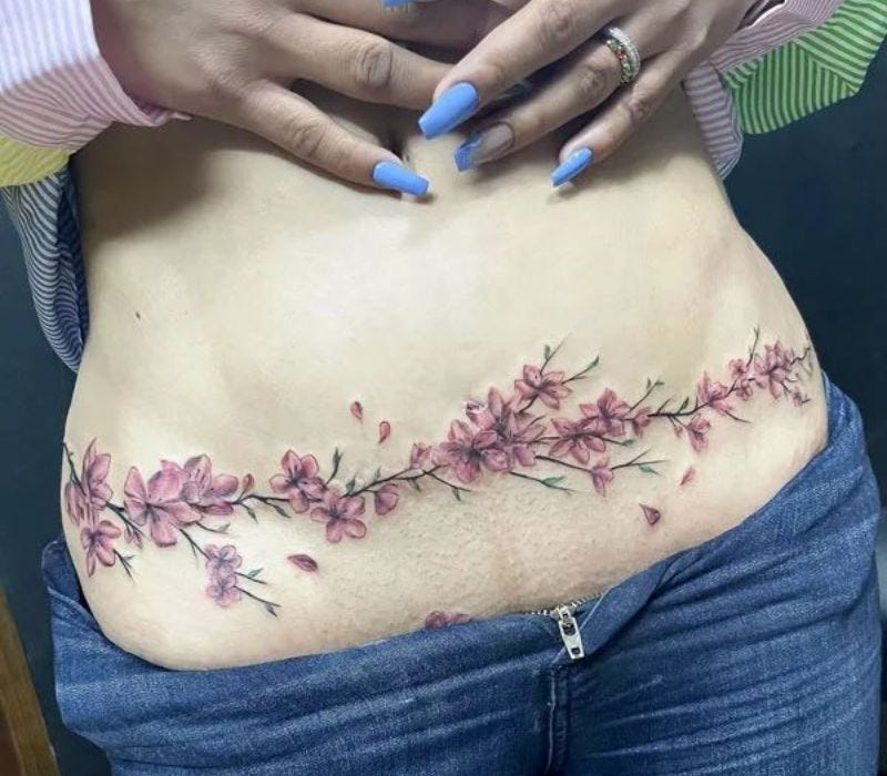 Flowers with Leaves Tattoo