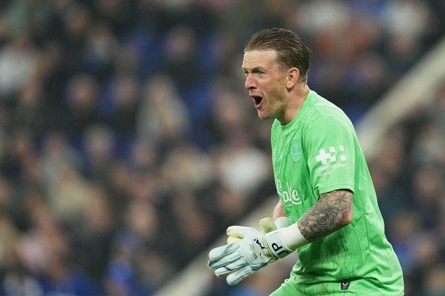 Kiper Everton, Jordan Pickford saat laga melawan Chelsea di Liga Inggris, 22 Maret 2026 lalu. © AP Photo/Jon Super