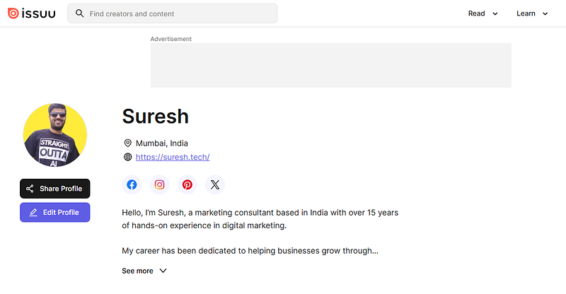 issuu profile creation site