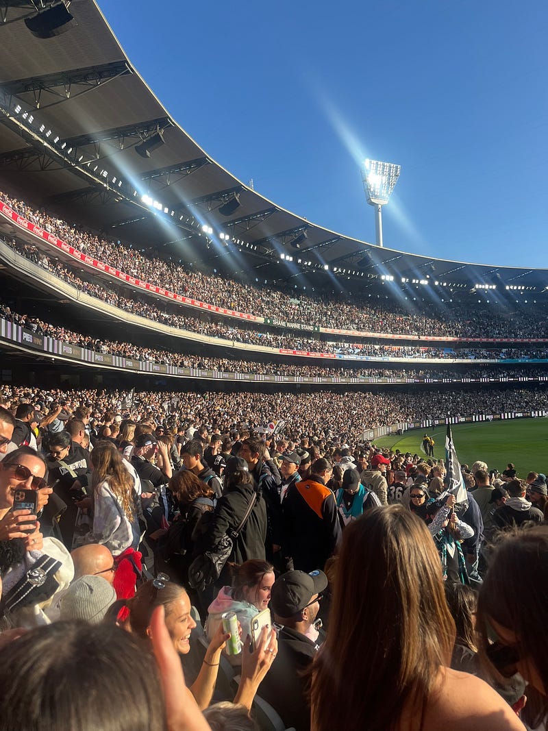 Crowded stands at MCG filled with Collingwood supporters